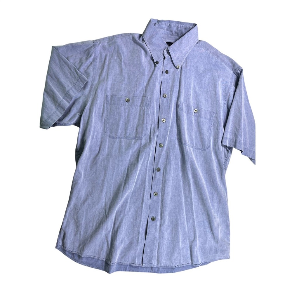 Scott Barber 100% Cotton Blue Short Sleeve Button Front Shirt Size Large‎